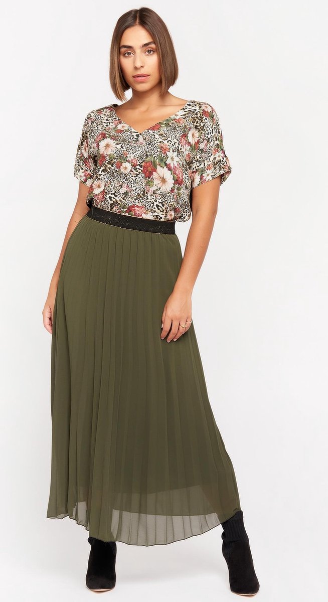 T-shirt met luipaard en bloemenprint - Beige