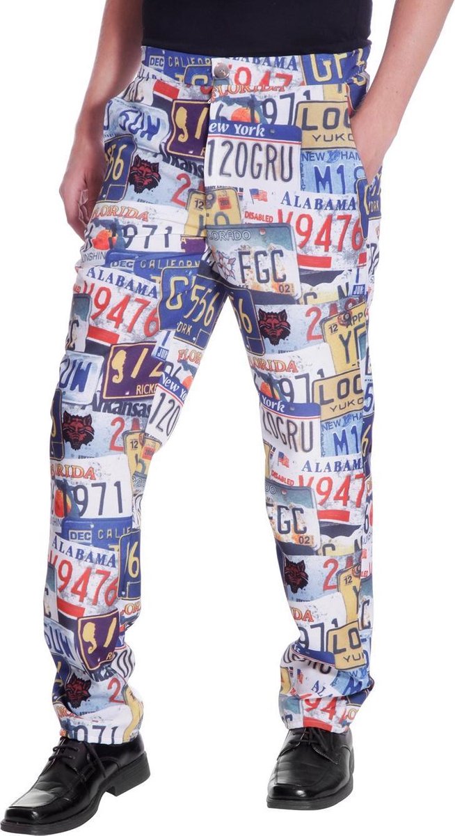 Broek multi print nummerplaten voor heer