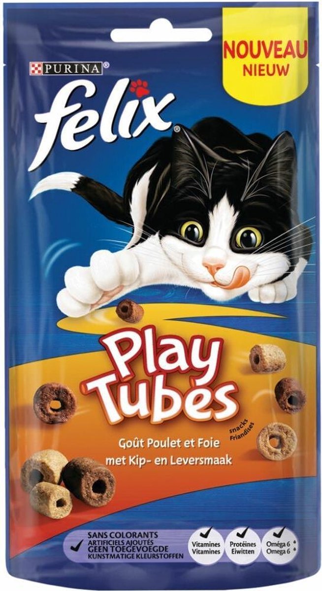 Felix PlayTubes - Kattensnacks - Kip & Lever - 8 x 50 g