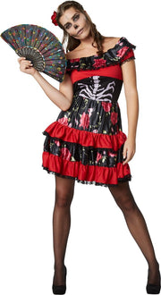 dressforfun - Griezelige señorita XXL  - verkleedkleding kostuum halloween verkleden feestkleding carnavalskleding carnaval feestkledij partykleding - 302014