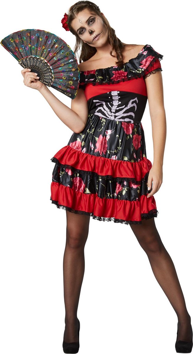 dressforfun - Griezelige señorita XXL  - verkleedkleding kostuum halloween verkleden feestkleding carnavalskleding carnaval feestkledij partykleding - 302014