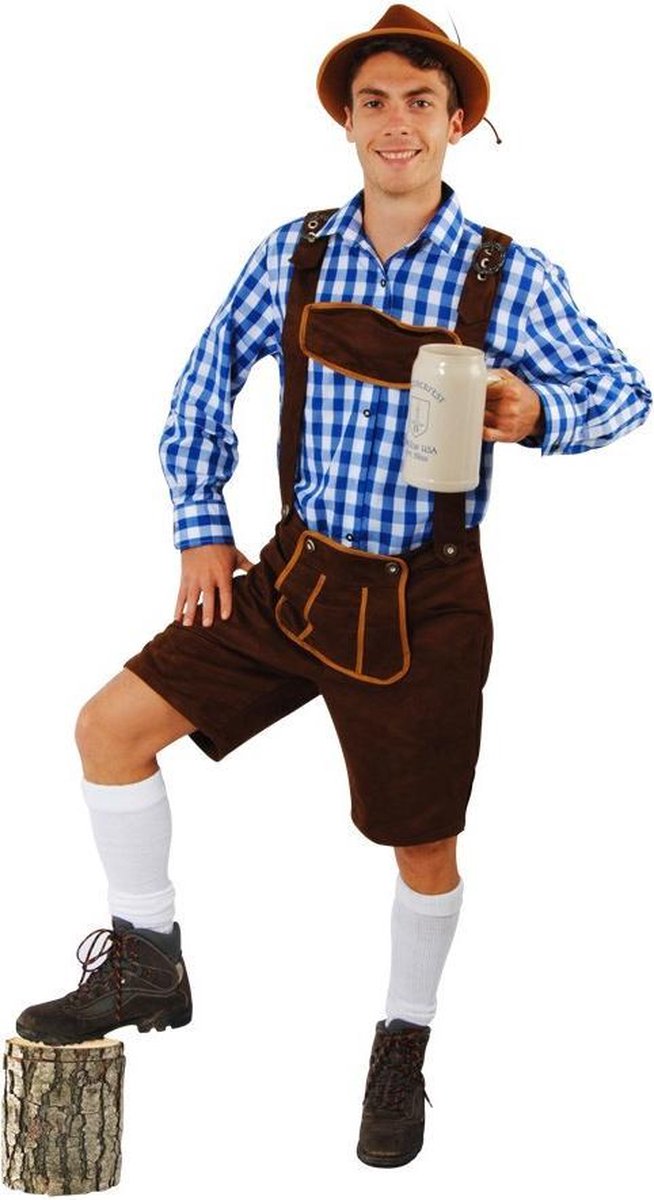 Korte lederhosen donkerbruin suedine - maat 50-52 M-L - Oktoberfest imitatie suede Tiroler bruin heren broek alcantara Tirol lederhose bierfeest