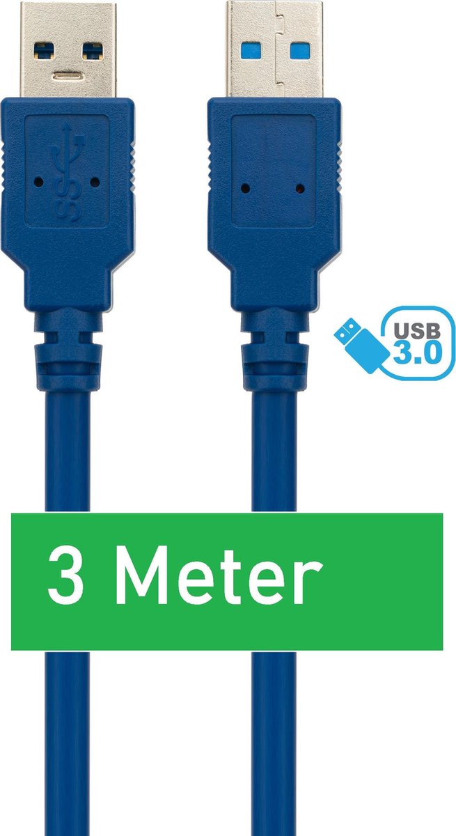 USB 3.0 Kabel | USB 3.0 Kabel naar USB 3.0 - USB A naar USB A - USB kabel naar USB - 3 Meter - USB Kabel Mannelijk - Blauw