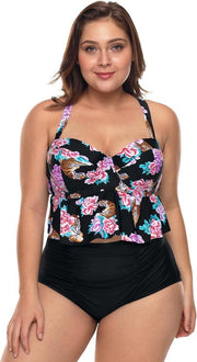 Tankini Dames 2-Delig - Pioenrozen Tijgerprint - Maat XXL/2XL 'Taffy'