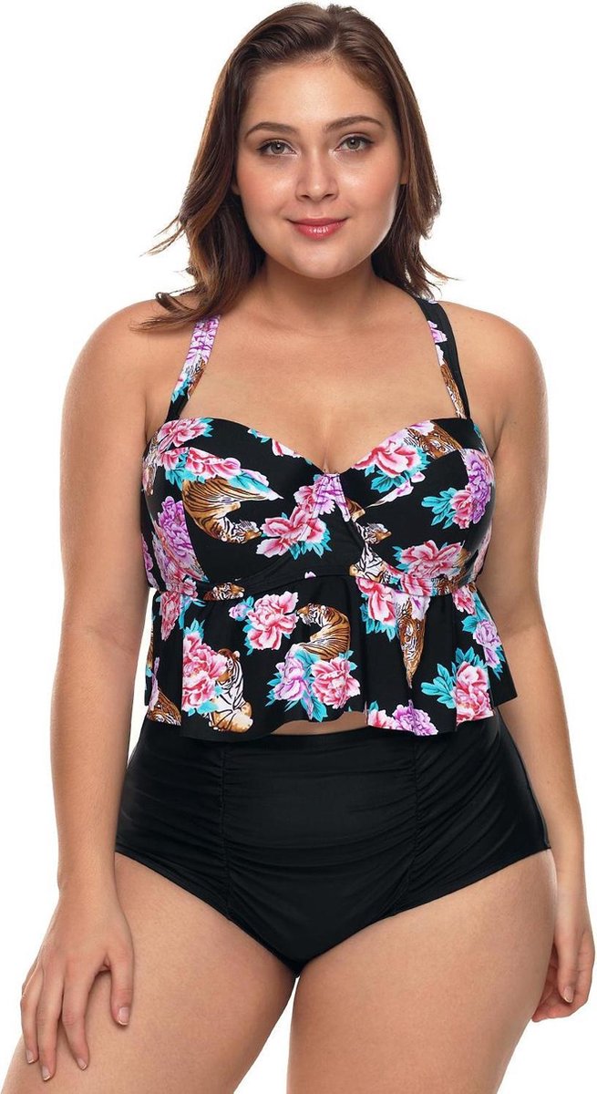 Tankini Dames 2-Delig - Pioenrozen Tijgerprint - Maat XXL/2XL 'Taffy'