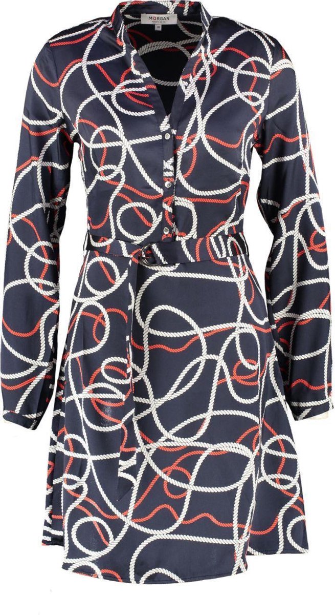 Morgan blauwe shiny jurk - valt kleiner - Maat 38