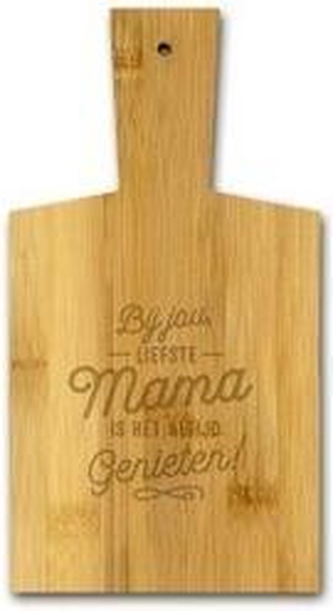 Borrelplankje - Mama - Bij jou mama is het altijd genieten! - In cadeauverpakking met gekleurd lint