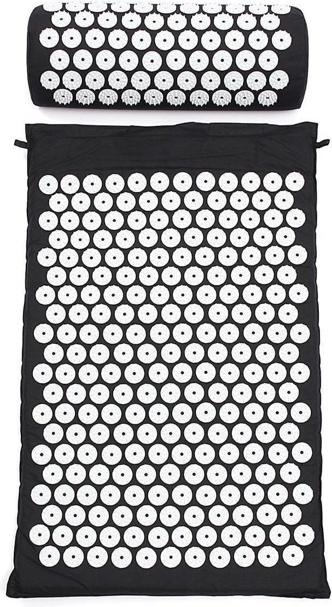 Acupressuur Spijkermat Met Kussen – Yoga / Acupressure Massage – Yoga Mat - Massagemat Zwart