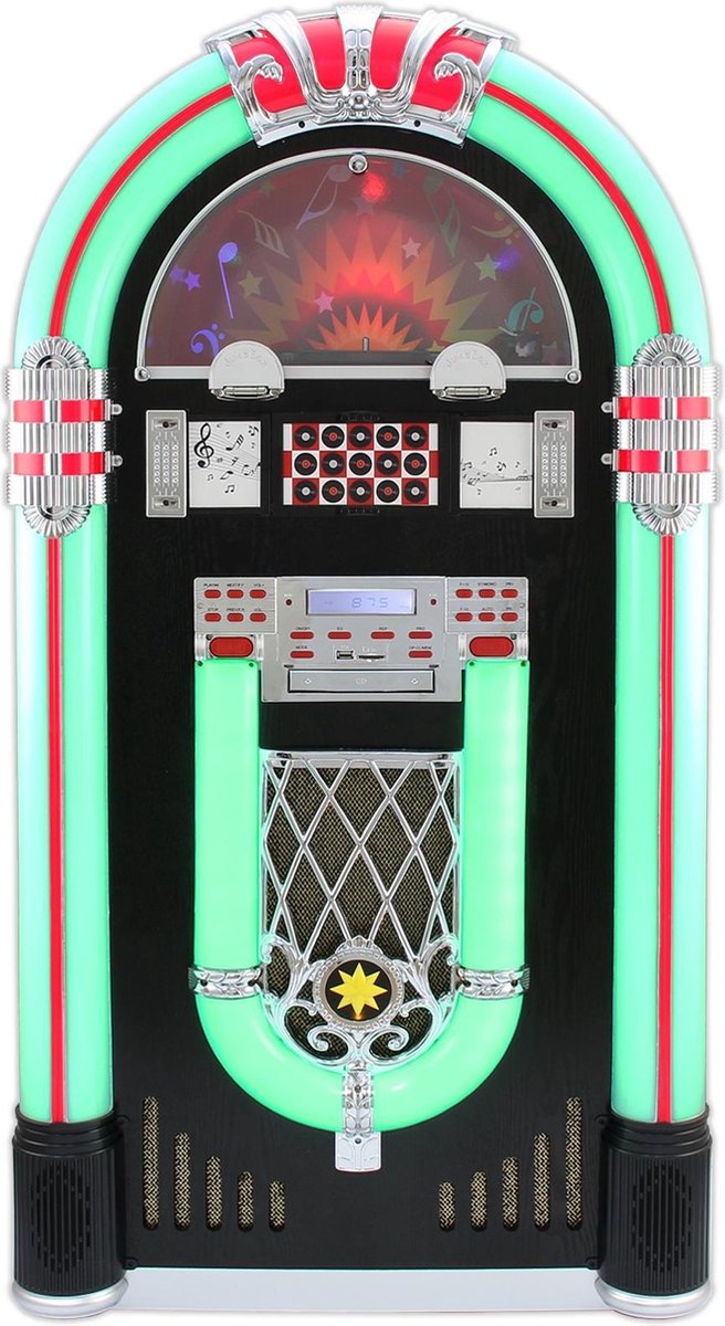 Grote Jukebox - Platenspeler - CD Speler - FM Radio - Aux input - Bluetooth - USB en SD ca
