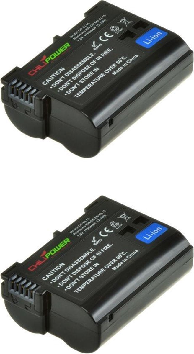 ChiliPower Nikon EN-EL15 camera batterij - 2 stuks verpakking