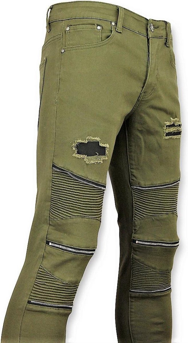 TRUE RISE Groene biker skinny jeans heren - Mannen broek- 3017-9 - Maten: 31