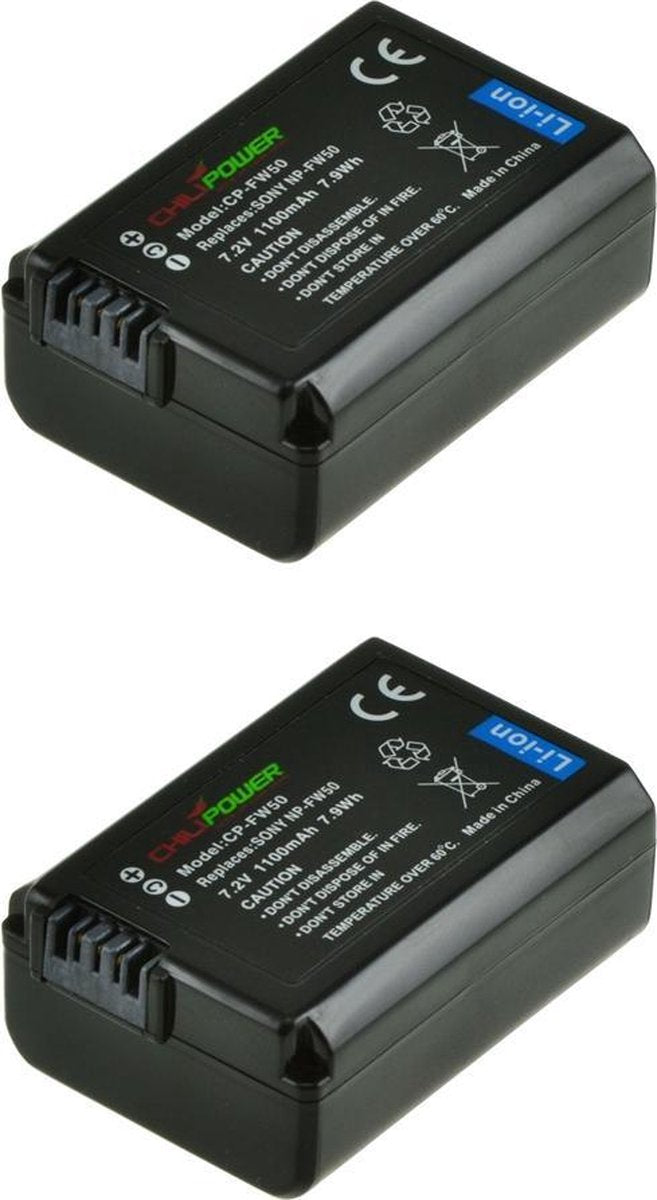 ChiliPower Sony NP-FW50 camera batterij - 2 stuks verpakking