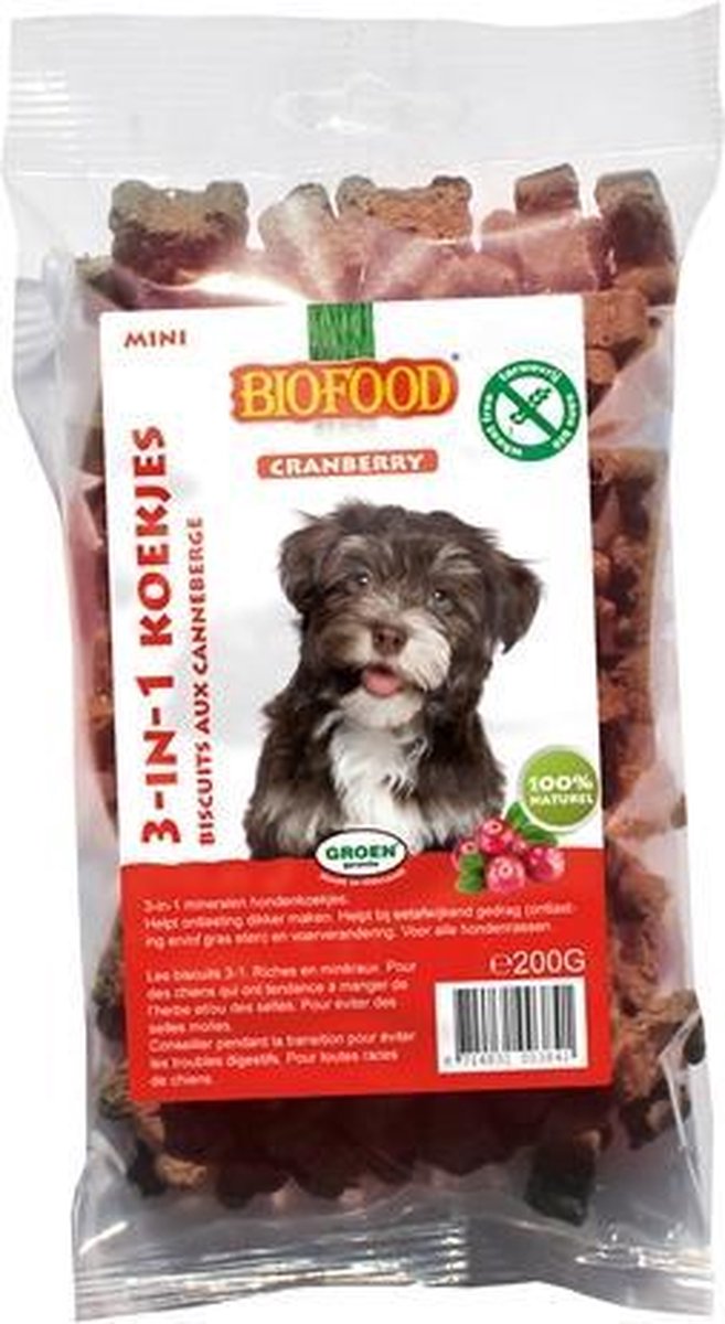 Biofood 3 in 1 hondenkoekjes met cranberry mini - 200 gr - 1 stuks