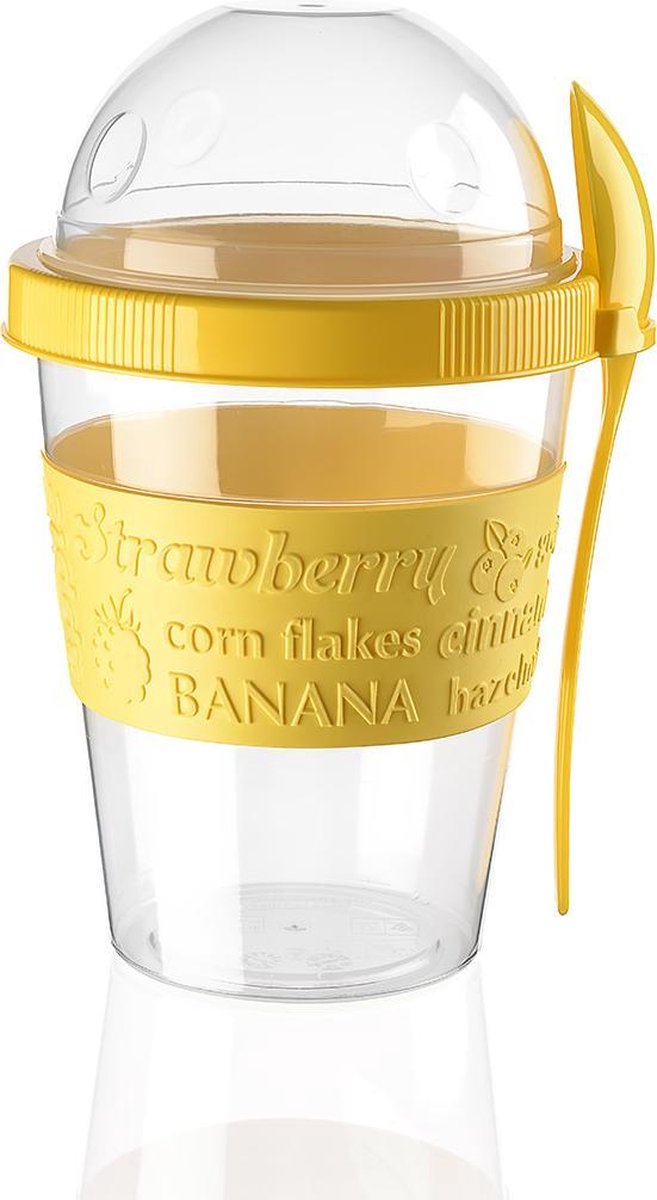 Titiz take & go yoghurt beker met lepel 600 ml - muesli beker lunchpot - geel