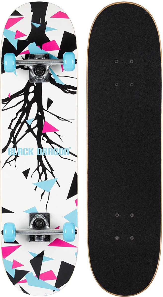 Black Dragon Skateboard - Street Natives - Wit/Zwart/Lichtblauw/Fuchsia