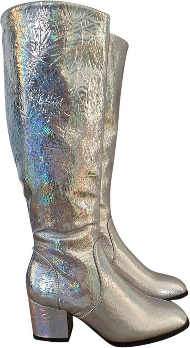 Disco laarzen - retro laarzen – discofeest - party - retrofeest - festival – carnaval - travestie - De Toppers - hologram zilver - 36