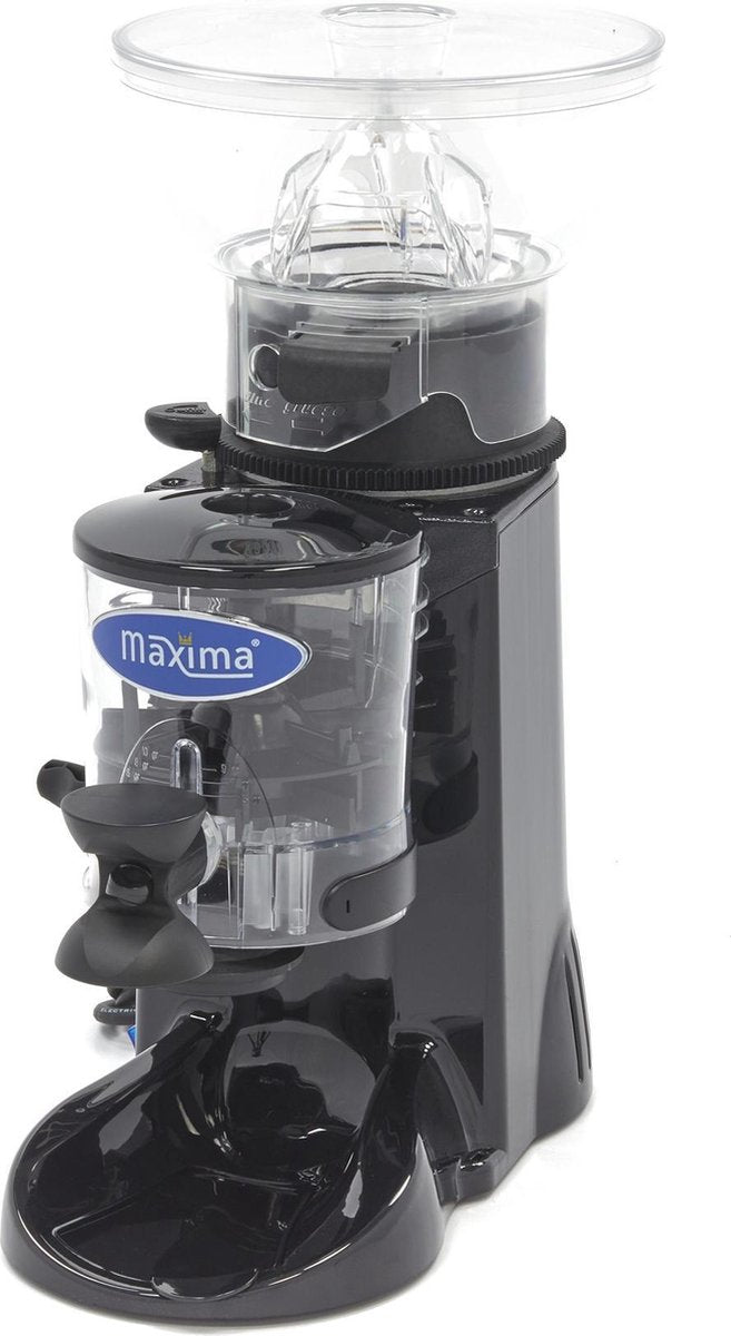 Koffiemolen 500 gr - Elektrisch - Instelbare Maalgraad + Dosering - met Pistonhouder - Professionele Koffiebonenmaler / Horeca Bonen Maler - Maxima