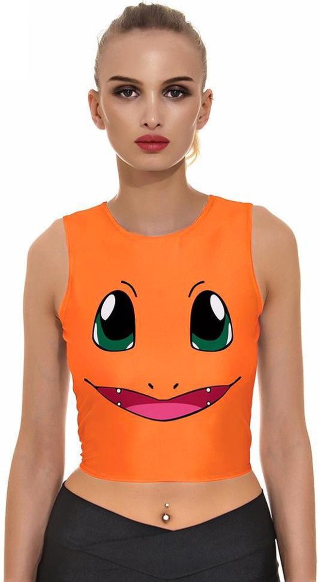 Charmander top Pokemon - maat L - crop topje lycra stretch oranje