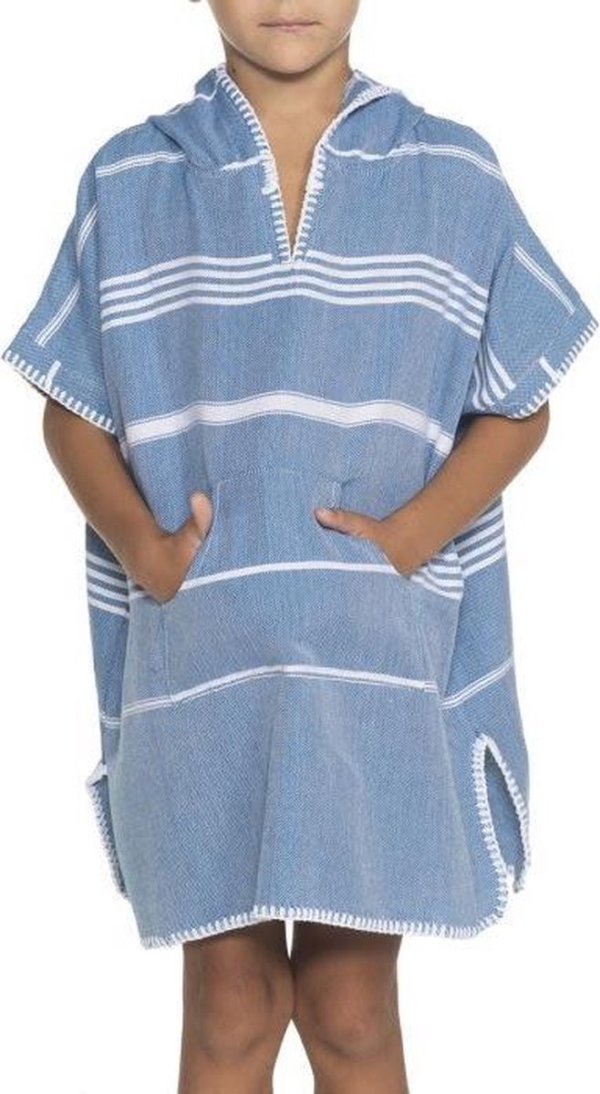 Kids Zwemponcho Leyla Petrol Blue - Leeftijd 4-5 jaar - jongens/meisjes/unisex pasvorm - poncho handdoek voor kinderen met capuchon - zwemponcho - badcape