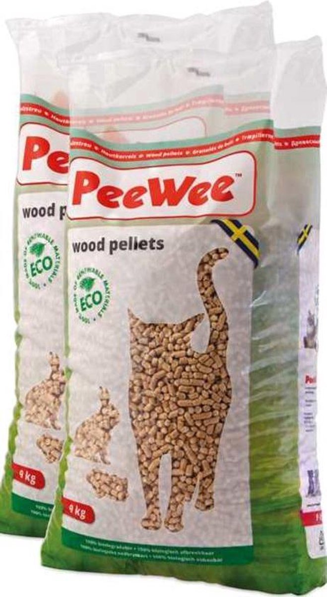 Peewee Houtkorrels Kattenbakvulling - 2 x 9  kg (18 kg