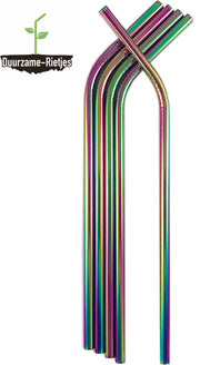 Roestvrijstalen Rietjes  Regenboog | 3 st. Gebogen | RVS Rietjes | Metalen Rietjes