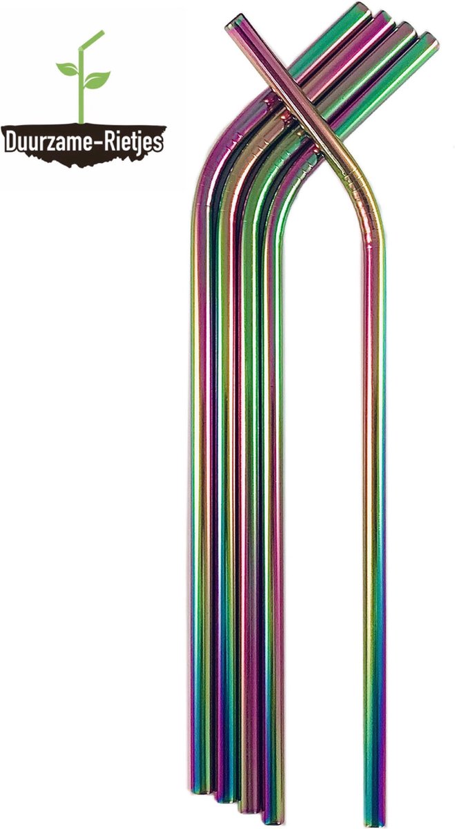 Roestvrijstalen Rietjes  Regenboog | 3 st. Gebogen | RVS Rietjes | Metalen Rietjes