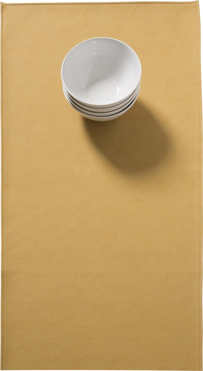 1x Monaco Raw Ocre Tafelloper - Vintage collection - lederlook - Oker - loper  - Kunstleder - 140x45cm