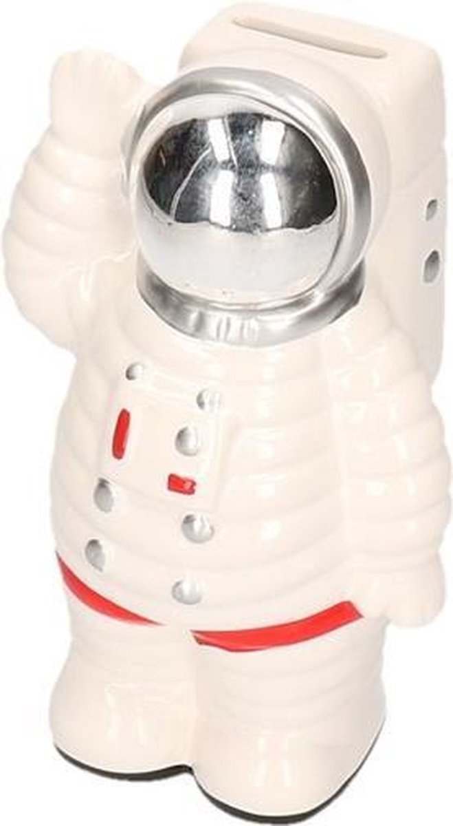 Spaarpot astronaut wit van keramiek 18 cm - Astronauten/ruimte/space spaarpotten - Cadeau idee