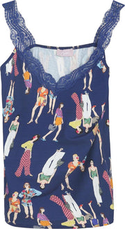 Cassis - Top met kanten schouderbandjes - Bic blauw