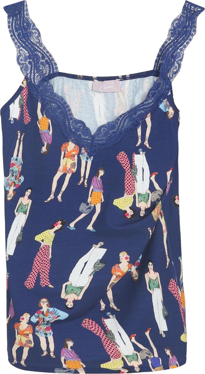 Cassis - Top met kanten schouderbandjes - Bic blauw