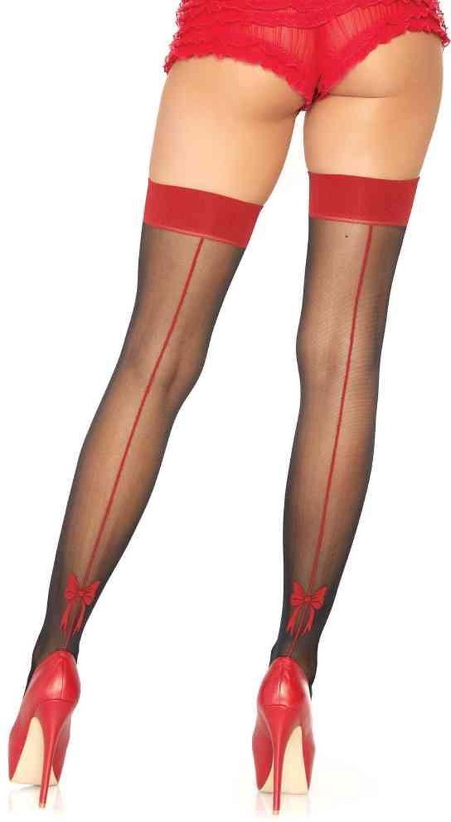 Leg Avenue Kousen Backseam With Bow Zwart/Rood