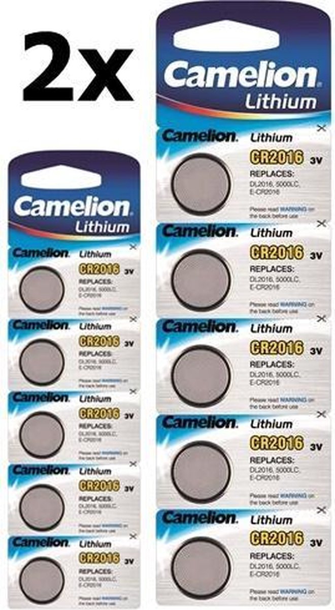 10 Stuks (2 Blisters a 5st) - Camelion CR2016 Professional Electronics 3V 90mAh Lithium knoopcel