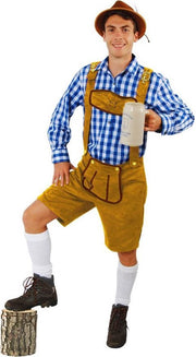 Korte lederhosen bruin suedine - maat 58-60 XL-XXL - Oktoberfest imitatie suede Tiroler lichtbruin heren broek alcantara Tirol lederhose bierfeest