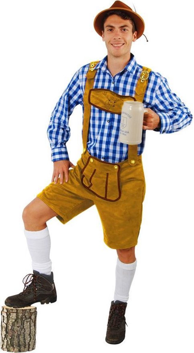 Korte lederhosen bruin suedine - maat 58-60 XL-XXL - Oktoberfest imitatie suede Tiroler lichtbruin heren broek alcantara Tirol lederhose bierfeest
