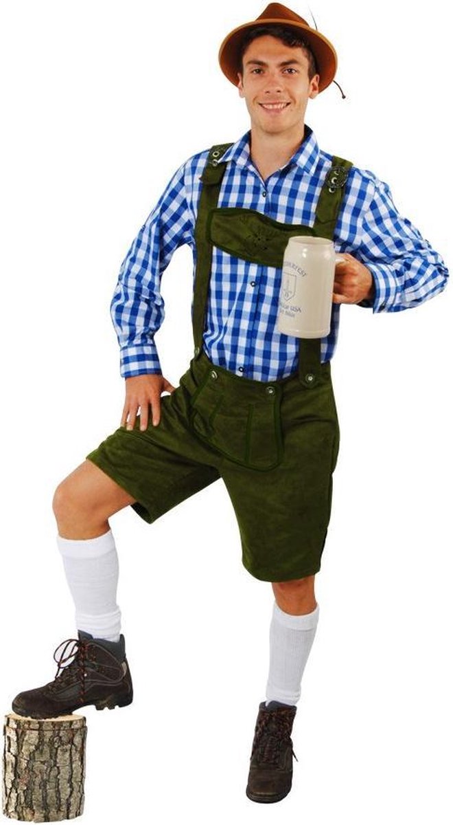Korte lederhosen groen suedine - maat 54-56 L-XL - Oktoberfest imitatie suede Tiroler donkergroen heren broek alcantara Tirol lederhose bierfeest