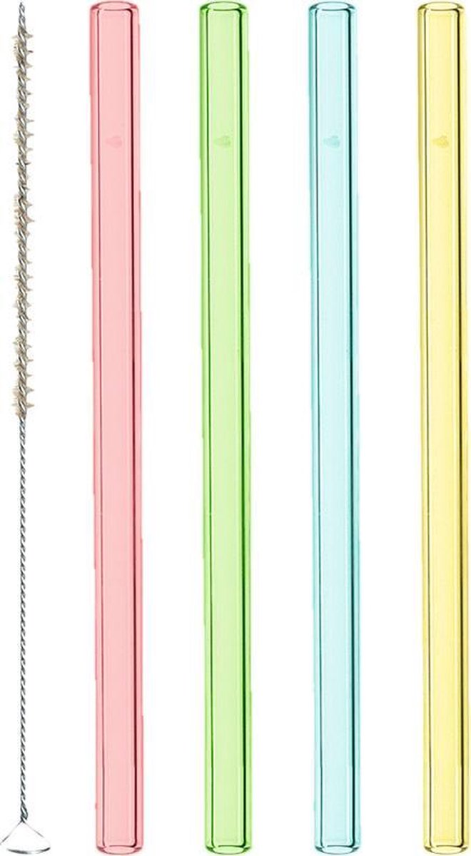 Leonardo Ciao - Glazen Rietjes Kleur - 15cm - 4 stuks - + borstel