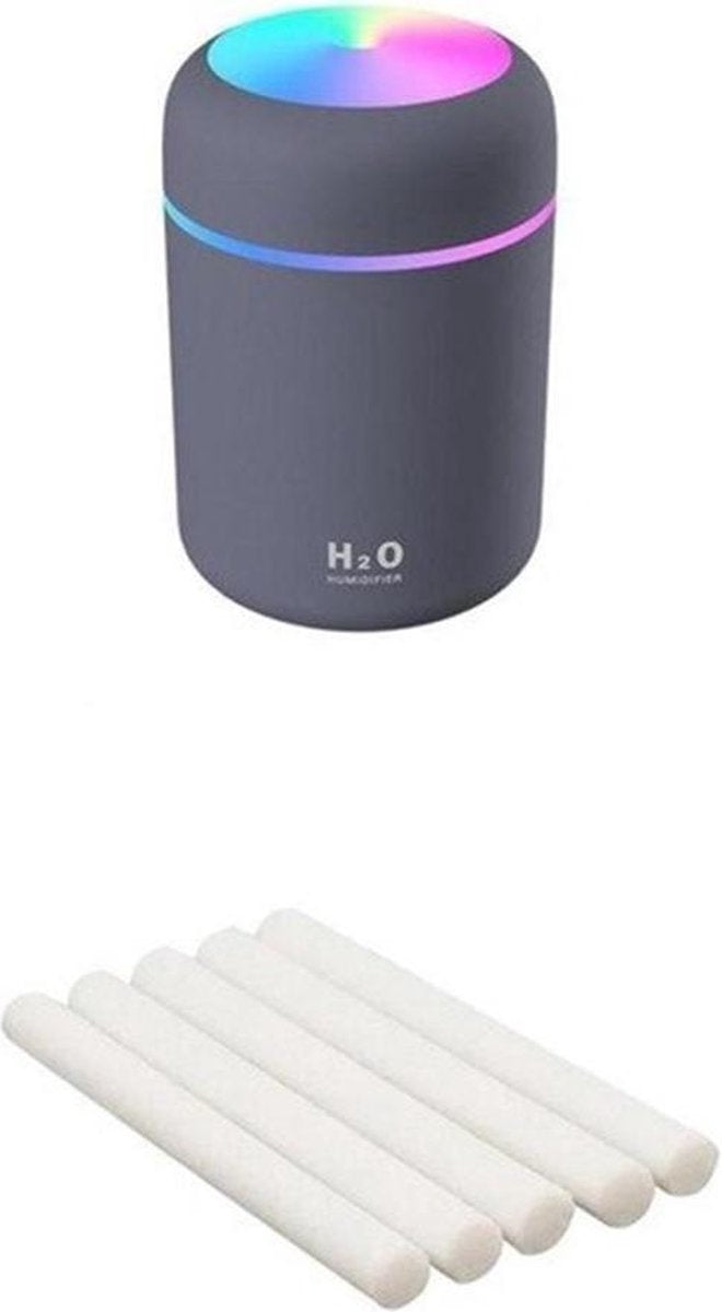 Luchtbevochtiger Grijs - Aroma Diffuser - Geur Verdamper - Luchtbevochtiger met Lampje - Usb aansluiting H2O