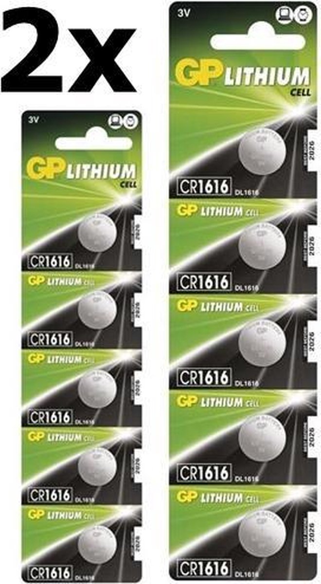 10 Stuks (2 Blister a 5st ) GP CR1616 3v lithium knoopcelbatterij