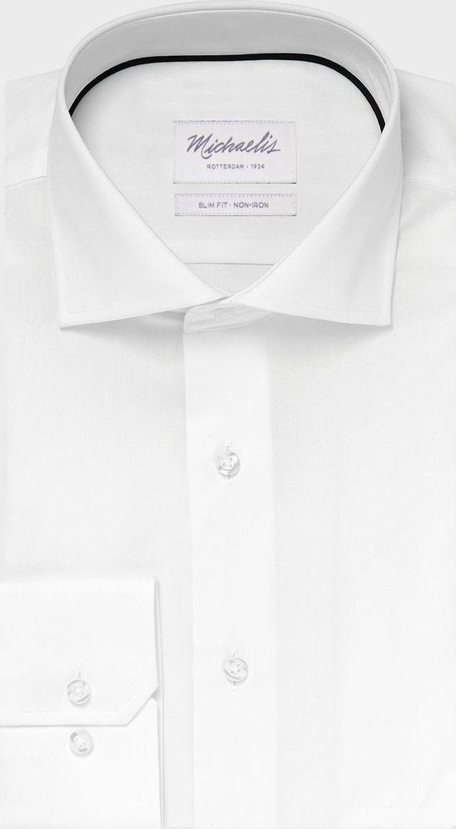Michaelis Heren Overhemd Zuiver Wit Twill Cutaway Slim Fit Non Iron - 38