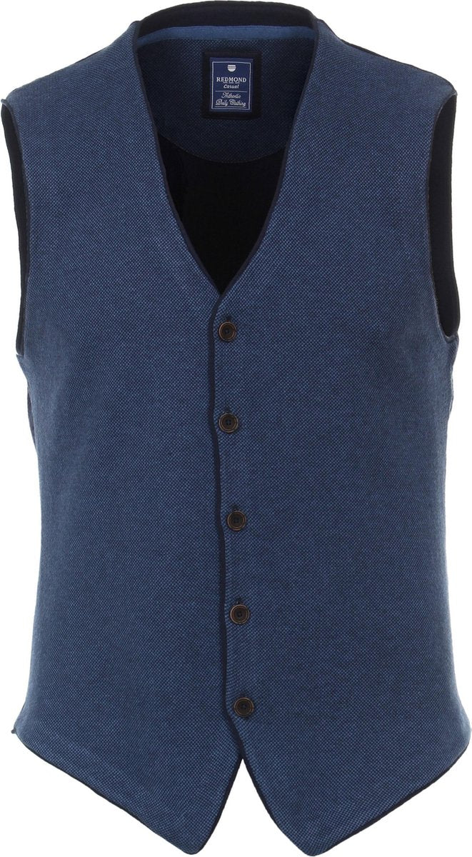 Redmond heren gilet katoen - met knopen - jeansblauw melange -  Maat: M