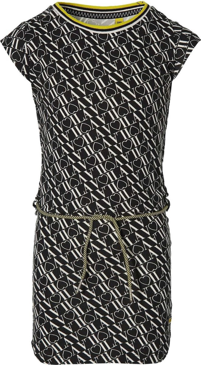 Quapi jurk Fab zwart met tekst all over print - maat 122/128
