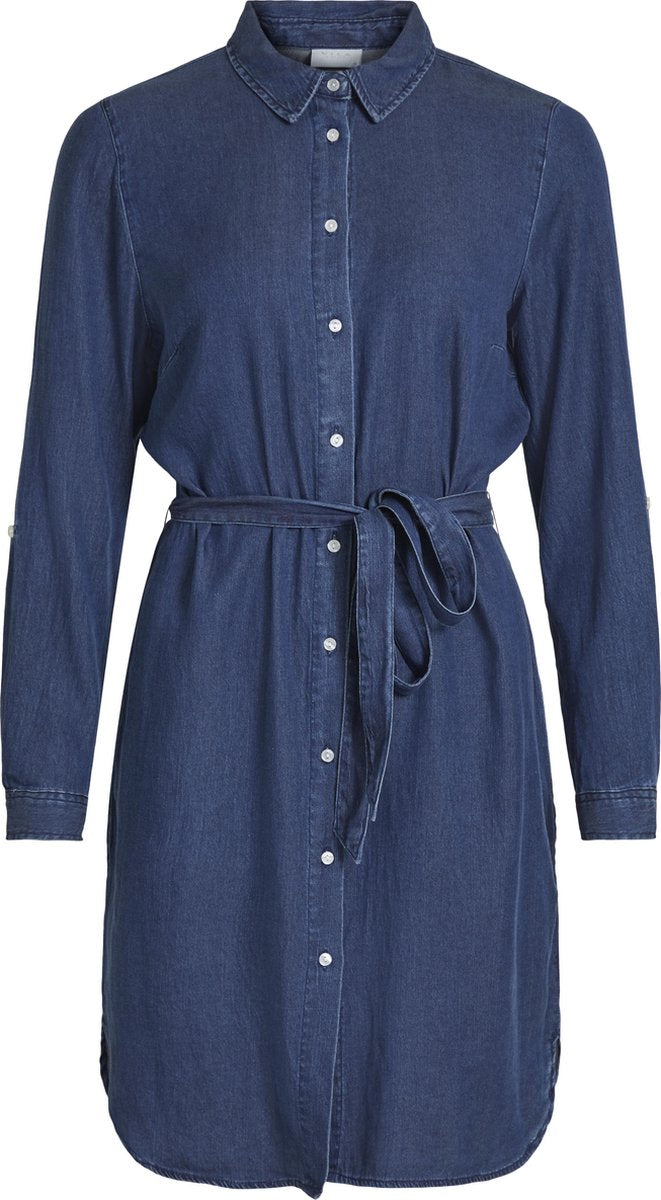 Vila Bista Dames Jeansjurk - Donker Blauw Denim - Maat L (42)