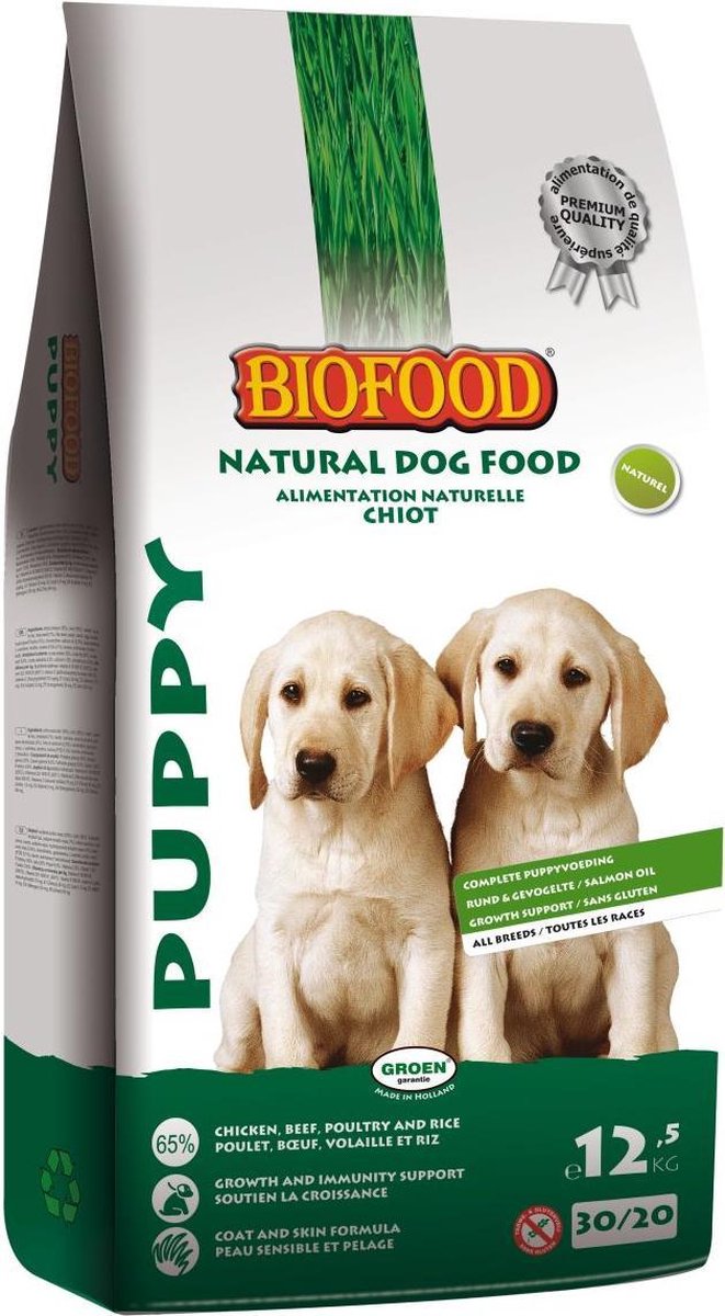 Hondenvoer / Heerlijke Puppy-brok van Biofood zit vol met hoogwaardige rund en kip