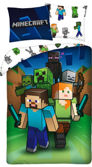 Minecraft Dekbedovertrek 140x200cm 100%Katoen Grote Kussensloop 70x90cm