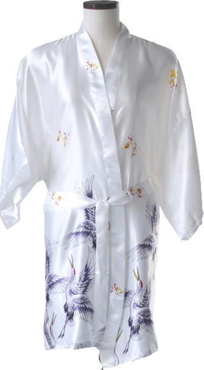 TA-HWA Korte Kimono met Kraanvogels Wit Dames Kimono L