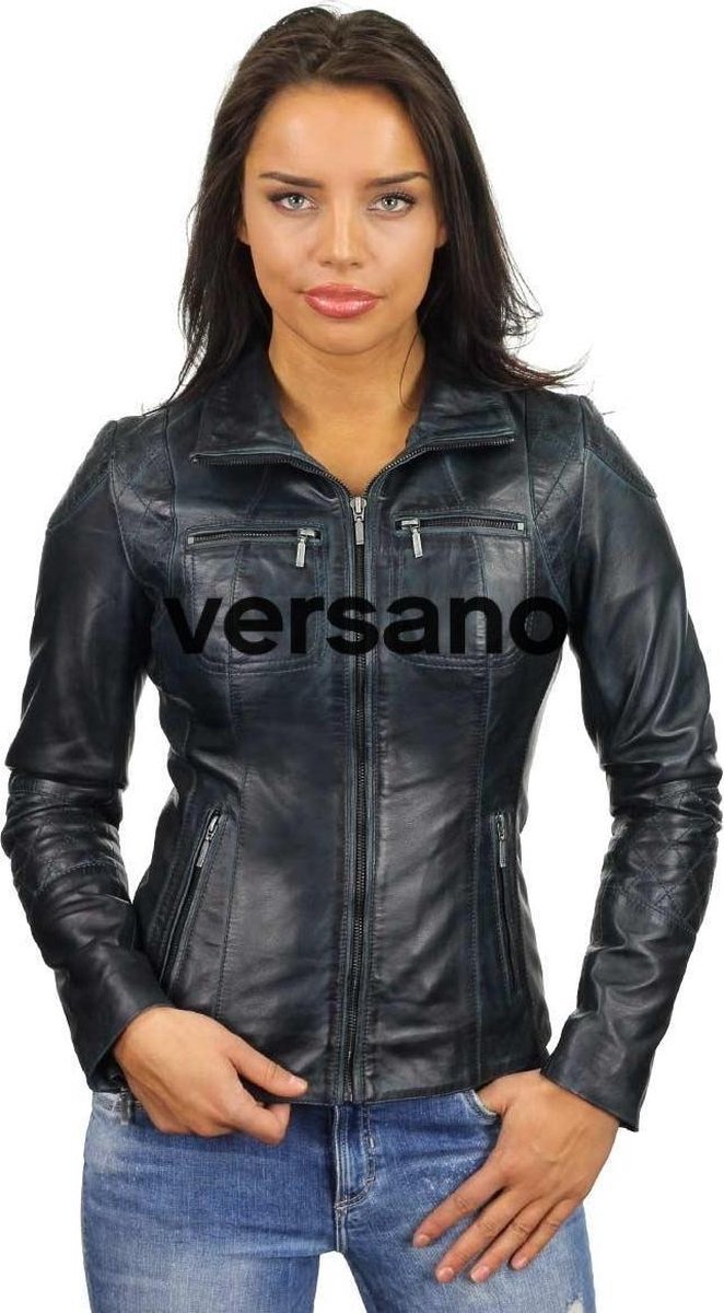 Versano Ohio Leren Dames Bikerjack Dames Jas XL - Blauw