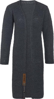 Knit Factory Luna Lang Gebreid Dames Vest - Antraciet - 36/38