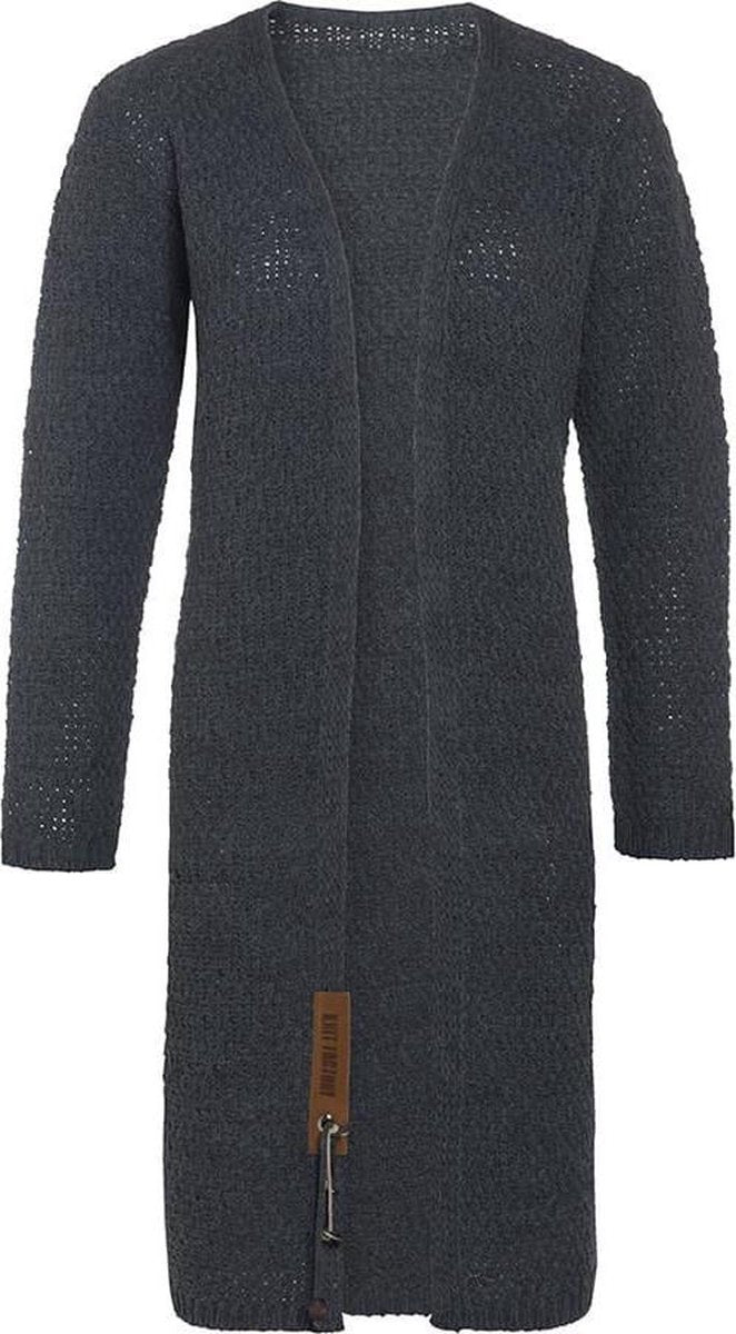 Knit Factory Luna Lang Gebreid Dames Vest - Antraciet - 36/38