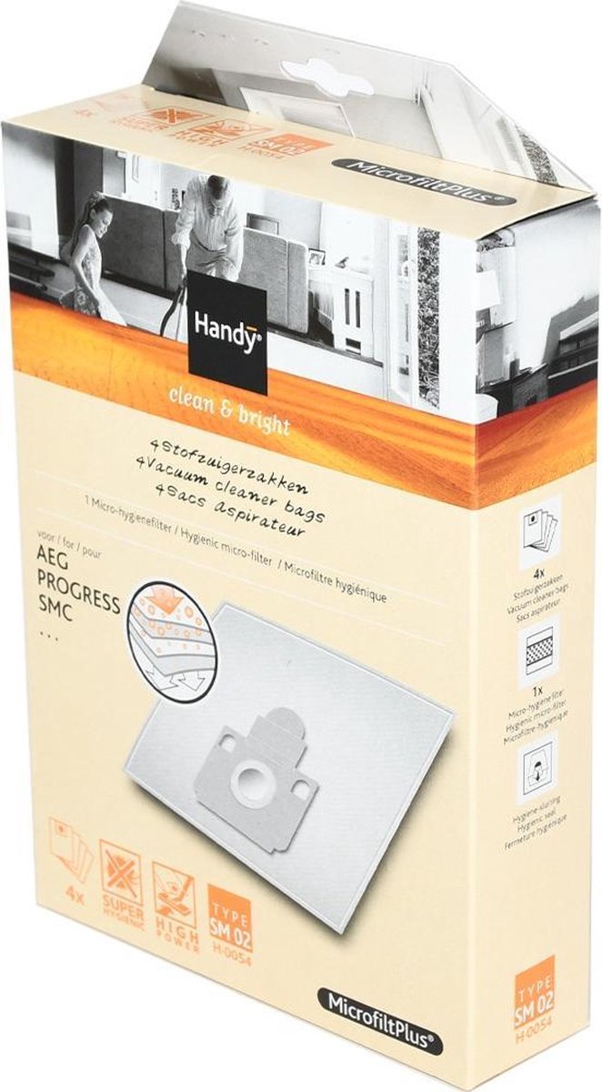 Handy  Type SM02 - Stofzuigerzakken - Geschikt voor AEG Progress SMC - 4 stuks + 1 filter