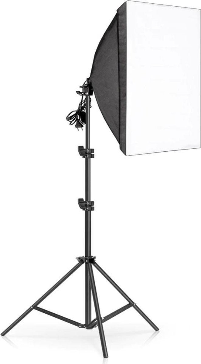 Grandecom® Pro Softbox Studiolamp - Met Statief - Diffuser - 20W - Gloeilamp en Draagtas - 50x70 cm - 200cm hoog - Zwart